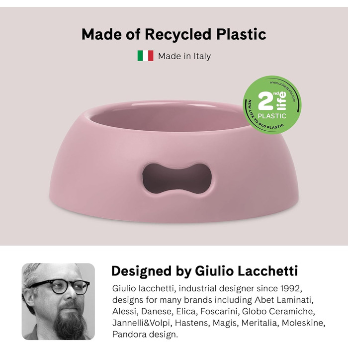Миска для собак UNITED PETS Pappy, екологічна, зроблена в Італії, 1100 мл (Рожева, S)