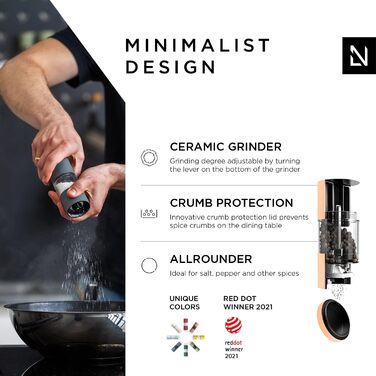 LARS NYSØM Salt and Pepper Mill Set made of Stainless Steel with Adjustable Ceramic Grinder, 2 Pieces | Manual Spice Mills with High-Quality Design (2 pcs) (Creamy Peach)