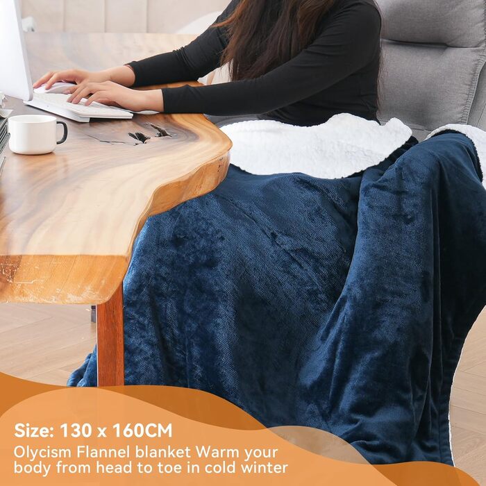Електрична ковдра Olycism з автовимкненням 160x130 см, 10 режимів нагріву, таймер, захист від перегріву, блакитна