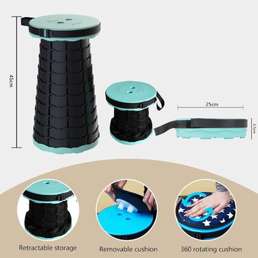 Складаний туристичний стілець-табурет, 440lbs, з сумкою, для кемпінгу, риболовлі, відпочинку на природі (Колір: Зелений)