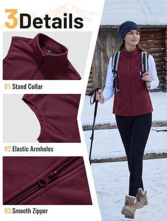 TACVASEN жіноча флісова жилетка для активного відпочинку, без рукавів, тепла жилетка з кишенями на блискавці, спортивна жилетка для жінок, колір: бордовий