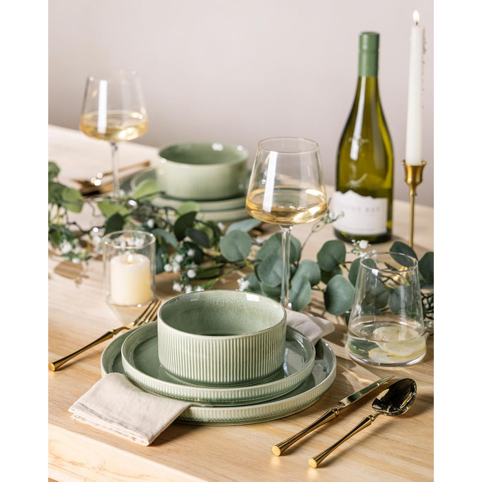 Набір посуду GBhome з каменю, 24 елементи, ручна робота, для 6 осіб, стійкий до миття в посудомийній машині та мікрохвильовій печі