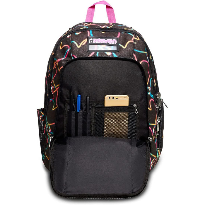 Рюкзак Seven Rucksack Advanced: для школи, університету та відпочинку. Місткий рюкзак для підлітків, дівчаток та хлопчиків з відділенням для ноутбука та кишенькою для пляшки. Кольори: рожевий, фіолетовий (Чорний I)