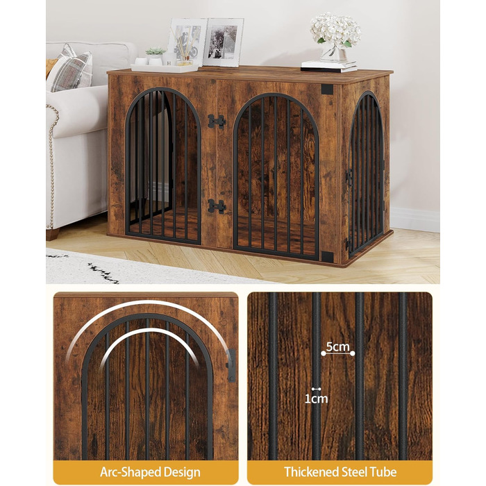 Клітка для собак Hzuaneri, 108 см, 3 двері, сучасний дизайн, для дому, міцна, 108x64x76 см, вінтажний колір, DFC86001B