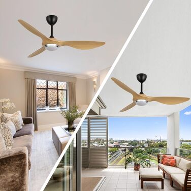 Стеляний вентилятор Reiga з підсвіткою та пультом керування, діаметр 132 см, тихий реверсивний мотор, 6 швидкостей, таймер, регульована яскравість та 3 колірні температури, коричневі лопаті