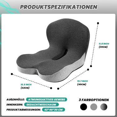 Ортопедична подушка для сидіння Urban Deco з підспинником, ергономічна подушка для спини з Memory Foam, для офісного крісла, автокрісла, інвалідного візка, чорно-сіра, 1 шт.