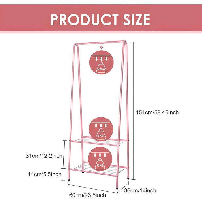 Стійка для одягу з роликами, рожева – міцна стійка для зберігання одягу