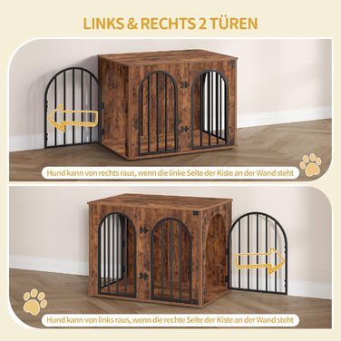 Клітка для собак Hzuaneri, 80 см, 3 двері, бокова дверцята, сучасний дизайн, стіл-клітка, міцна, 80x56x61 см, вінтажний колір, DFC85101B