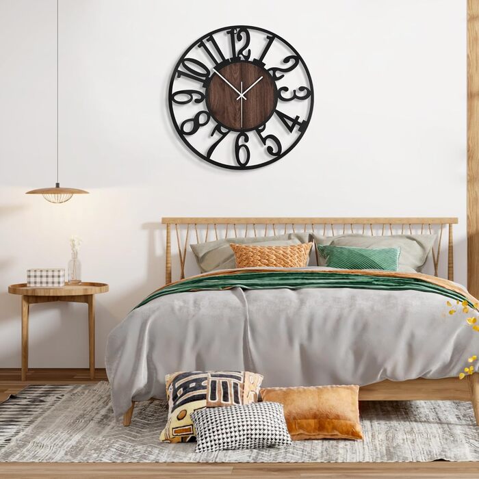 Large Wall Clock - Ticking Sounds, 34CM/14 Inch Silent, No Noise, Battery Operated, Modern, Oversized, Retro Vintage Large Wall Clock for Living Room, Bedroom, and Kitchen (14inch, Dark Brown - Arabic Numbers)