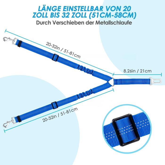 Ремінь безпеки для собак SlowTon в авто, 2-в-1, блакитний. Регульований, безпечний, для подорожей та прогулянок