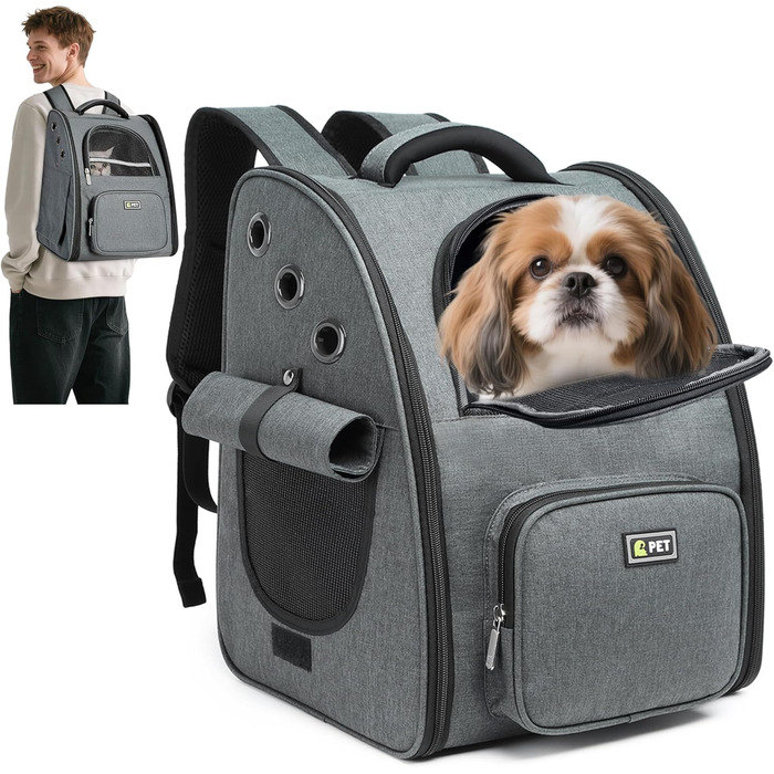 Рюкзак для собак та котів ALLSOPETS - дихаючий, складний, з фіксатором, для подорожей та прогулянок (темно-сірий)