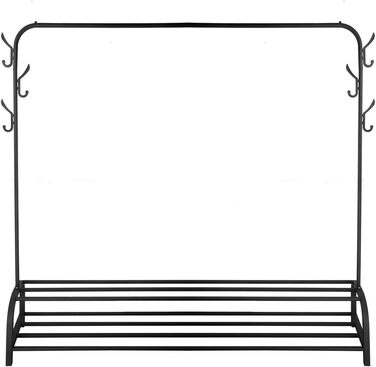 Vinteky Clothing Rack, Freestanding Coat Rack with Upper Bar, Lower Shelf, and 6 Hooks for Hanging Clothes, Black