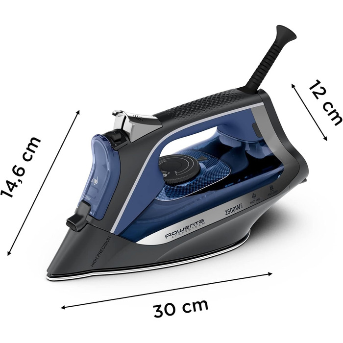 Праска Rowenta Acessteam DW4301: 2500 Вт, 140 г/хв, Microsteam 300, захист від накипу, без крапель, блакитно-чорна