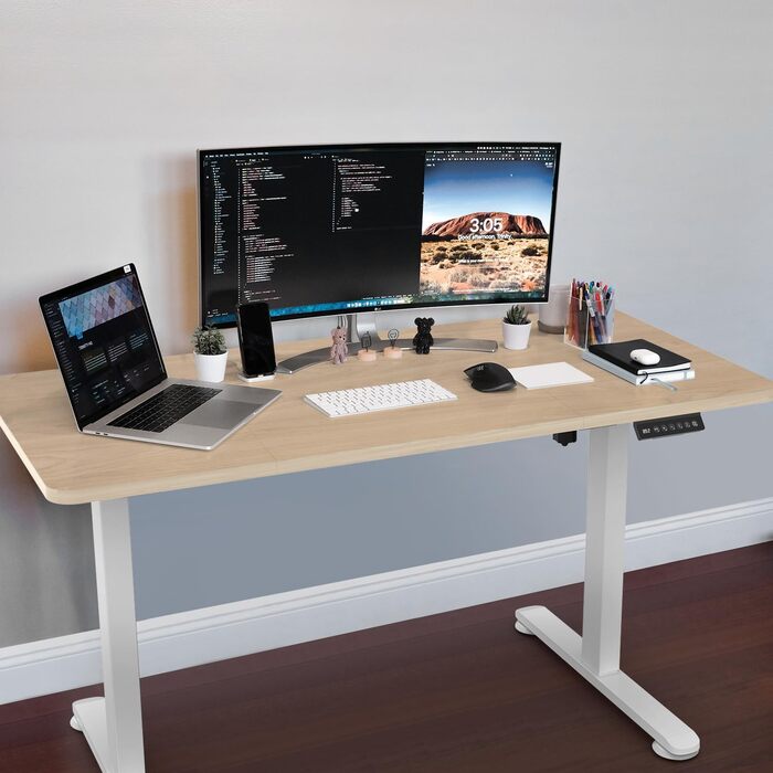 Регульований стіл Homall 140x60 см з USB-роз'ємом, комп'ютерний стіл для дому та офісу, ергономічний (білий)