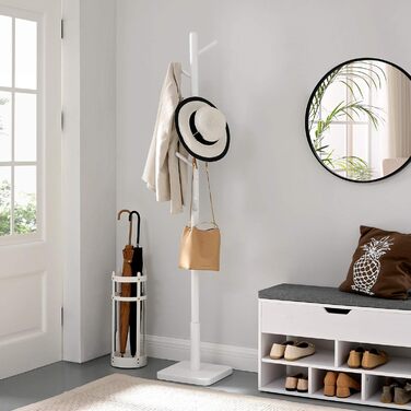 VASAGLE Coat Rack, Clothes Rack Solid Wood, Tree Shape Jacket Stand, 8 Hooks for Jackets, Hats, for Entryway, Hooks and Hold Bar Made of Rubber Wood, Cloud White RCR010W02
