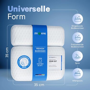 Bathtub Pillow • Ergonomic & Muscle-Relaxing Premium Bathtub Pillow • New 5D Special Foam • German Design • Climate Neutral & Sustainably Produced • Bathtub Pillow Neck Pillow Bathtub (White-3D)
