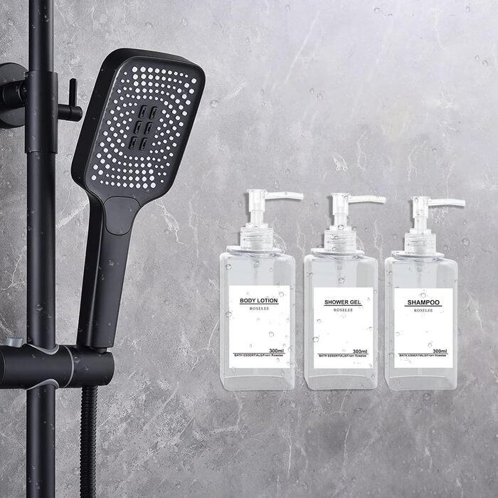 Настінний диспенсер для мила Roselee (3 шт.) - 500 мл, для душу, шампуню, пінського ванни. Без свердління, з етикеткою, підходить для ванної кімнати та кухні (прозорий)