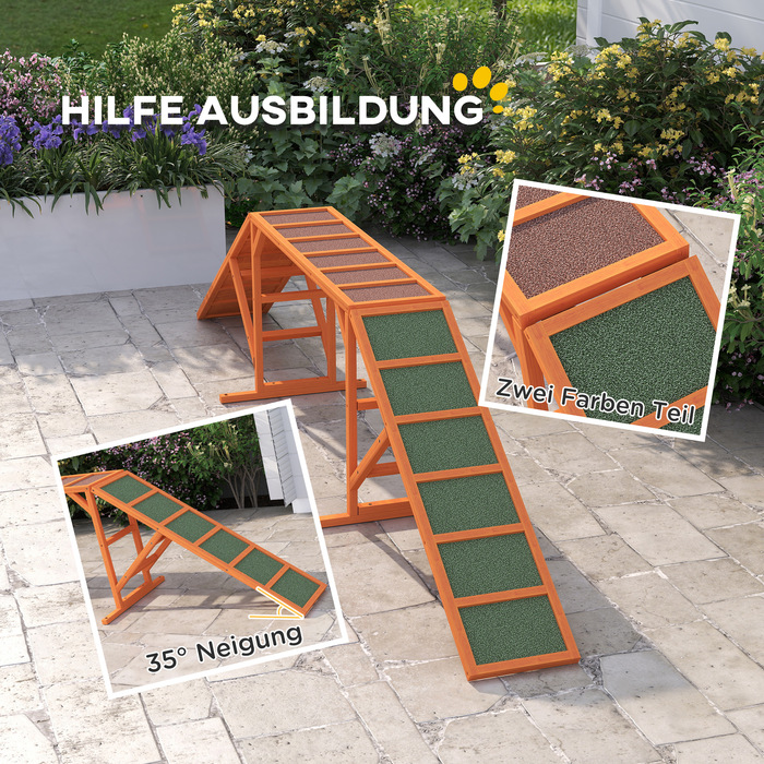 PawHut Agility Ramp for Dogs, Training Course Equipment, Non-Slip, Weather-Resistant, Wooden, 325 x 55 x 69 cm, Orange