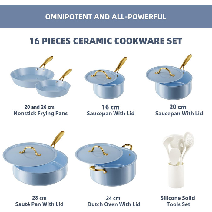 RIOVARM Induction Pots and Pans Set with Lids, Ceramic Non-Stick Coating Cookware Set, Kitchen Essentials Set with Utensil Set, Frying Pan, Saucepan, Saute Pan, Saucepan, Spatula Blue