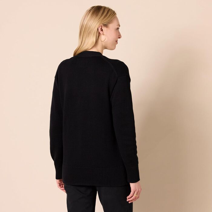 Кардиган-пуловер жіночий Amazon Essentials середньої щільності, V-подібний виріз, вільний крій, чорний, M