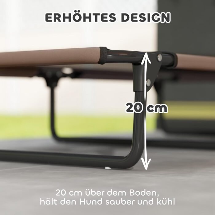 PawHut Лежанка для собак на вулицю, піднята лежанка для великих собак, складана лежанка для тварин з сітчастою рамою зі сталі, лежанка для тварин для вулиці, кемпінгу, 107x61x20 см, Кофе