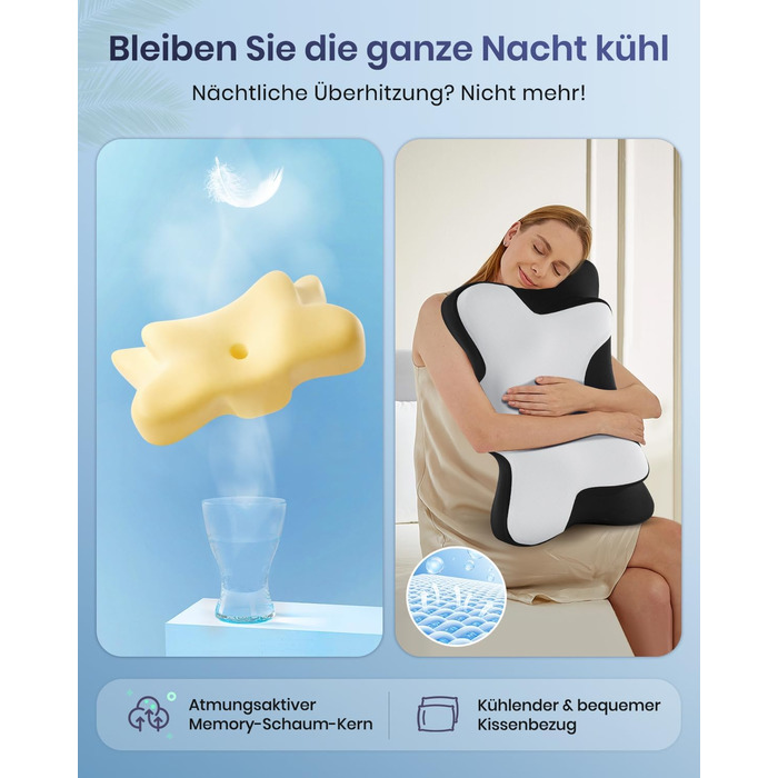 Подушка для шиї DONAMA для сну, ергономічна подушка для тих, хто спить на боці, спині та животі з знімним та пральним чохлом (Чорно-біла, 66x37x13 см)