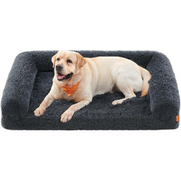 Feandrea FluffyHug Dog Bed, Dog Cushion Size XL, Dog Mat for Medium and Large Dogs, Dog Sofa with Velvet Foam, Removable and Washable Cover, 106 x 80 x 23 cm, Ombré Grey PGW233G01 (XXL (122 x 85 x 24 cm), Dark Grey)