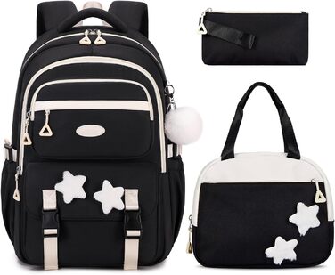 Набір шкільних рюкзаків для дівчаток Lässig: 3 шт. (рюкзак, ланчбокс, пенал) для 2-5 класів. Чорний шкільний рюкзак для підлітків та дітей.