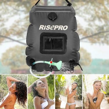Соняшний душ RISEPRO 20л - портативна сонячна нагрівач для кемпінгу, туризму та відпочинку на природі. Чорний колір.