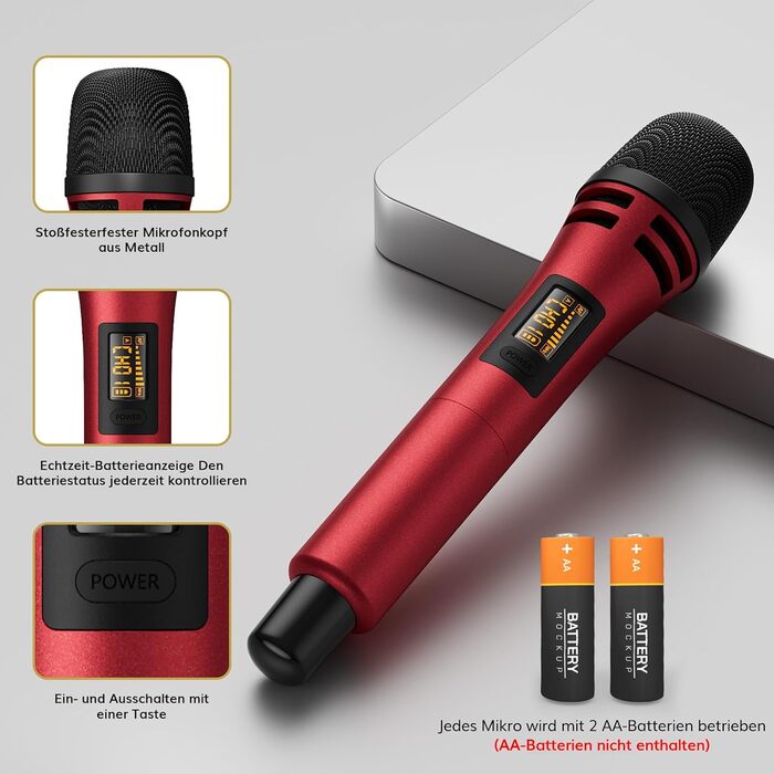 TONOR TW320 - Бездротовий мікрофон: динамічний ручний мікрофон для караоке, PA, конференцій та вечірок (сірий)