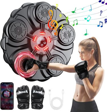 Adult Music Boxing Machine - LED Light Box Wall with Music Box, Boxing Gloves, Bluetooth Music Machine, 9 Adjustable Speeds for Kids