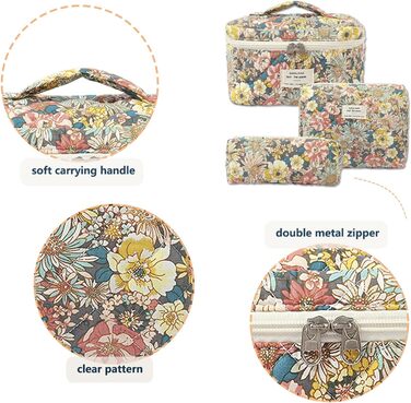 Набір косметичок для подорожей для жінок, 3 шт. з бавовни, органайзер для макіяжу, косметичка з квітковим принтом (Nanzhi Blume)