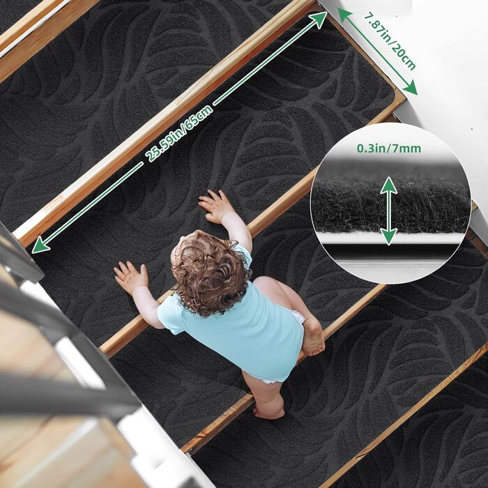 Килимки на сходи YISUN 15 шт., самоклеючі, антиковзні, 20x65 см (Сірий). Для дітей, літніх людей та собак. Для внутрішнього та зовнішнього використання.
