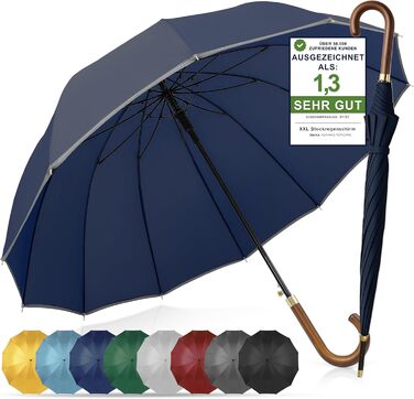 Стійкий до вітру парасолька Ø120см, великий парасолька XXL з відбиваючим краєм, 12 спиць, з чохлом - для чоловіків та жінок, оливково-зелений (блакитний)