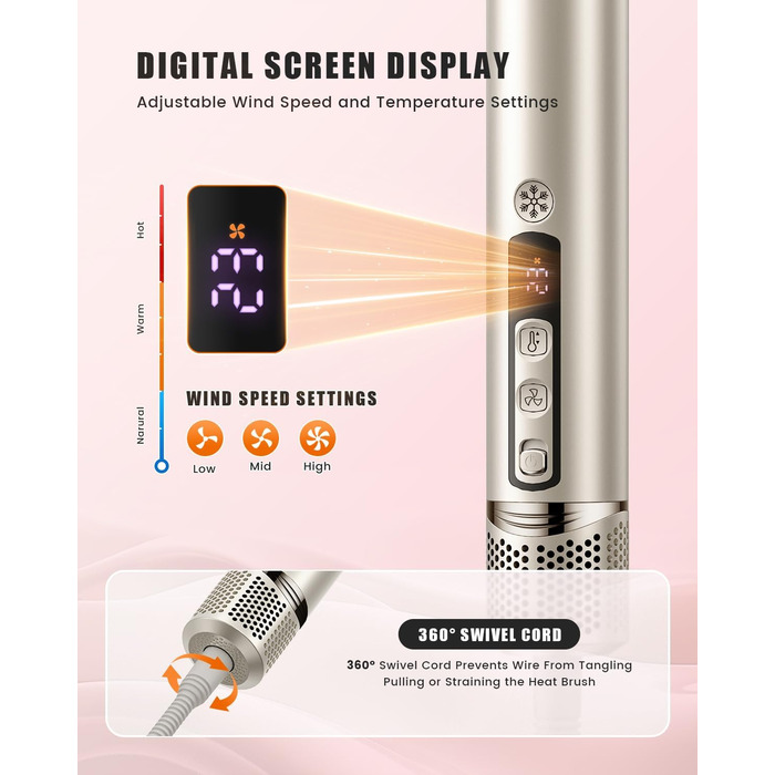 Airstyler 8-в-1: комплект для укладки та сушки волосся з автоматичною завивкою, щіткою, концентратором, дифузором, швидка сушка, без пошкодження волосся, золото