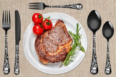 Набір столових приборів Xiaoyu Готичний (20 шт) для 4 осіб: Черепи, квіти, чорний колір - ідеально для Хелловіну