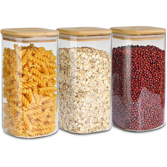 ComSaf 1500ml Storage Jars with Lid 3-Piece Set, Large Glass Containers Φ10cm Storage Containers Glass, Airtight Storage Jars for Storing Kitchen Ingredients, Storage Jars for Spaghetti, Pasta, Noodles, Flour