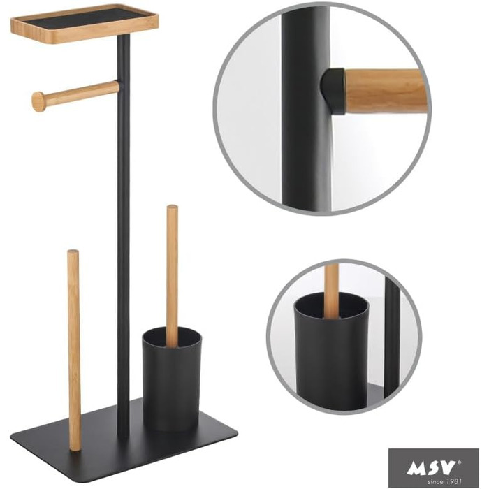 Набір для ванної кімнати Teiki 4в1: щітка для унітазу, тримач рулонів, тримач для вологих серветок та смартфон, бамбук, чорний