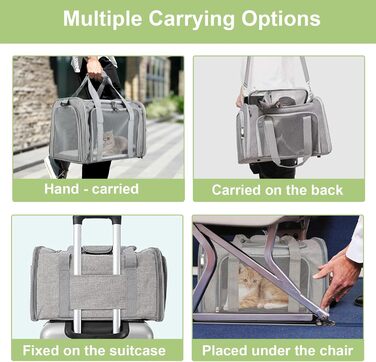 Транспортна сумка для тварин: складана переноска для кота та собаки, сірого кольору. Легка переноска з регульованим плечовим ременем, дихаюча переноска для подорожей та авто.