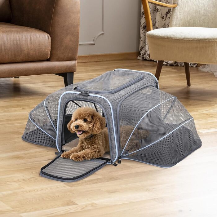 Транспортна переноска для кота/собаки Petsfit - складана переноска для авто, сіра, M