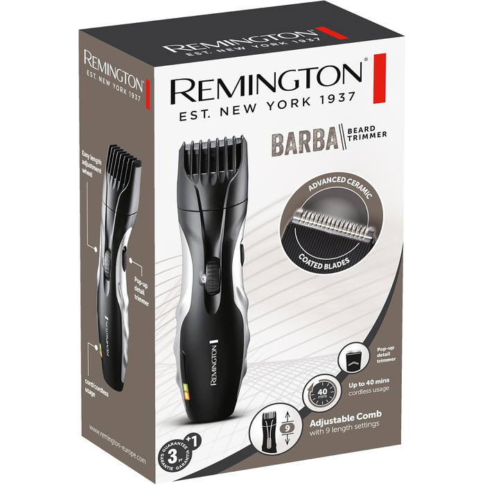 Триммер для бороди Remington MB320C Schwarz: професійний набір з керамічними лезами (0.4-18 мм), 9 налаштувань довжини, акумулятор/мережа, LED-індикатор