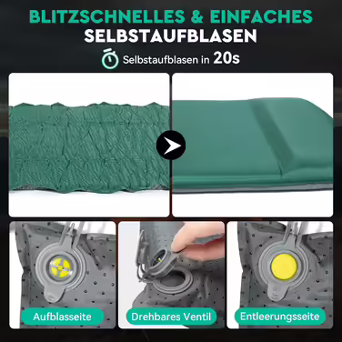 HIKENTURE Self-Inflating Sleeping Pad, 8CM Thick Foam Camping Mattress, Self-Inflating Air Mattress, Comfortable Sleeping Mat for Outdoor, Tent, Hiking (Dark Green)