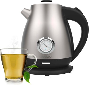 Cecotec 1.7L Retro Stainless Steel Electric Kettle with Thermosense - Fast Boiling, 360° Base, Analog Thermometer, Anti-Scale Filter, BPA-Free
