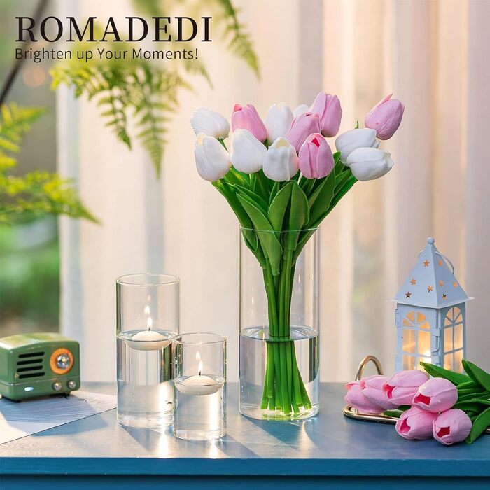 Candle Holders Glass Candle Holders Candle Stands Glass Cylinders: Romadedi 12-Piece Set of Candle Holders for Pillar Candles, Floating Candles, Candle Glass Vase for Wedding Party Dining Table Table Decoration Living Room Decor