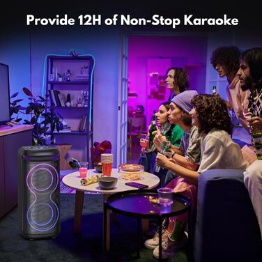 Караоке машина HWWR T20 з 2 мікрофонами, Bluetooth, RGB-підсвічуванням, TF/USB, AUX, Rec. Партійна колонка для дому та вечірок. Підтримка TWS.