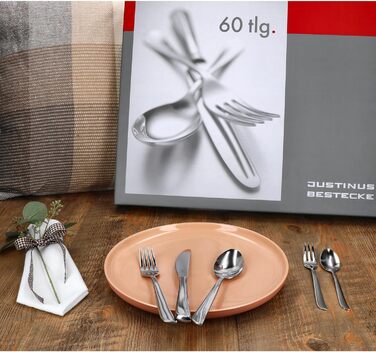 Набір столових приборів Justinus Twist 60 предметів для 12 осіб з витонченим дизайном | з нержавіючої сталі 18/10 та сталі для лез | для дому та ресторану