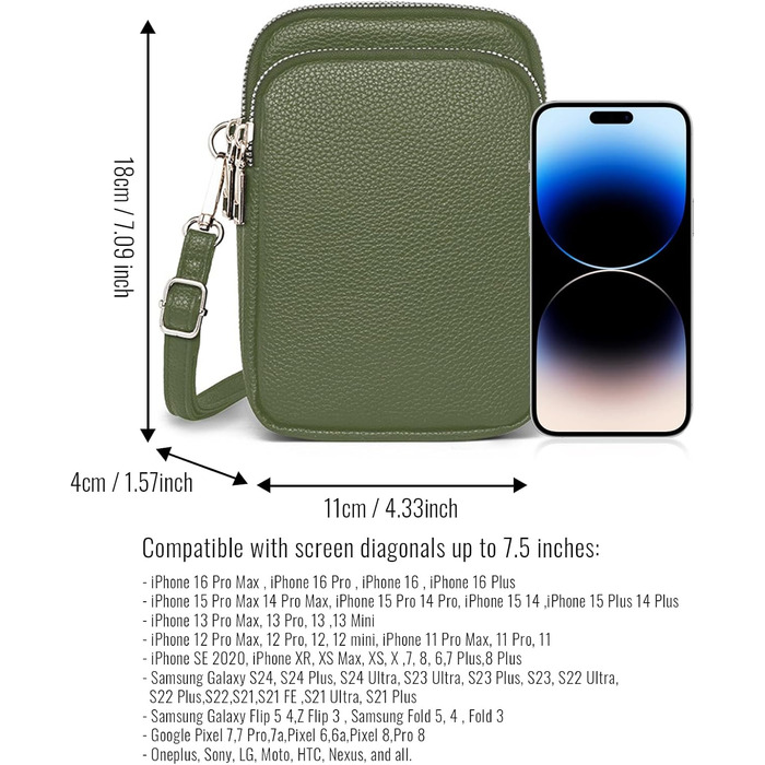 Сумка жіноча Mini Tasche на плече для телефону: кросбоді, гаманець, для iPhone 16 Pro Max/Samsung/Xiaomi (Зелена)