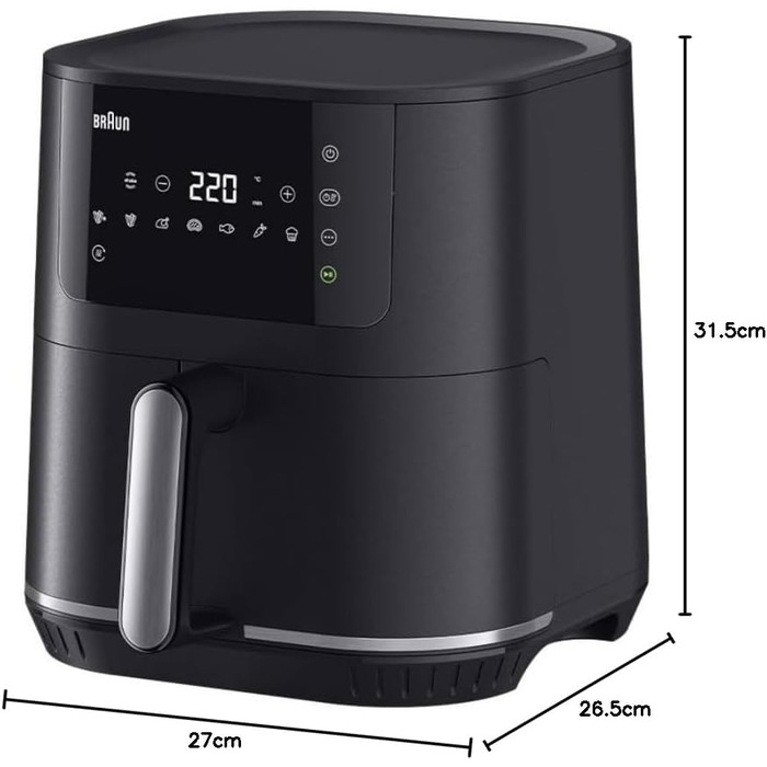 Фритюрниця електрична Braun MultiFry 5 HF5030 6л з технологією RealAir, сенсорне управління, 8 програм, чорна
