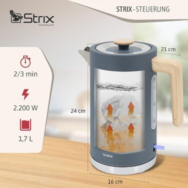 Тостер Briebe Nordic Set з водоваркою 1.7л, 2 відділення, 6 режимів підсмажування, сірий, BPA-free