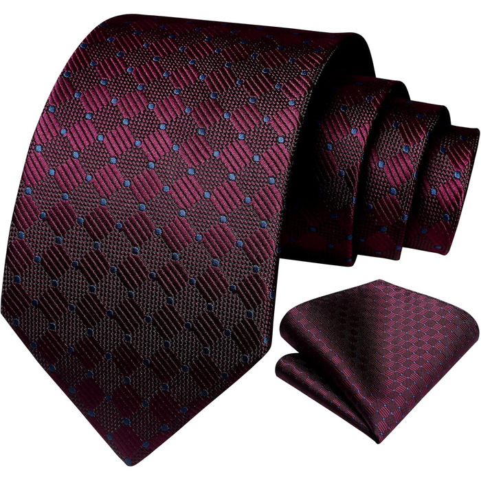 HISDERN Комплект краватки та нагрудного хустинки для чоловіків (бордовий та синій)